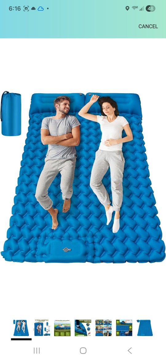 Inflating Sleeping Pad Mattress for Camping: Inflatable Camping Bed with Built-in Foot Pump for Tent - 4" Extra Thick Mat Air Cot for Floor - 2 Person