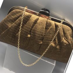 Gold large purse with shoulder chain