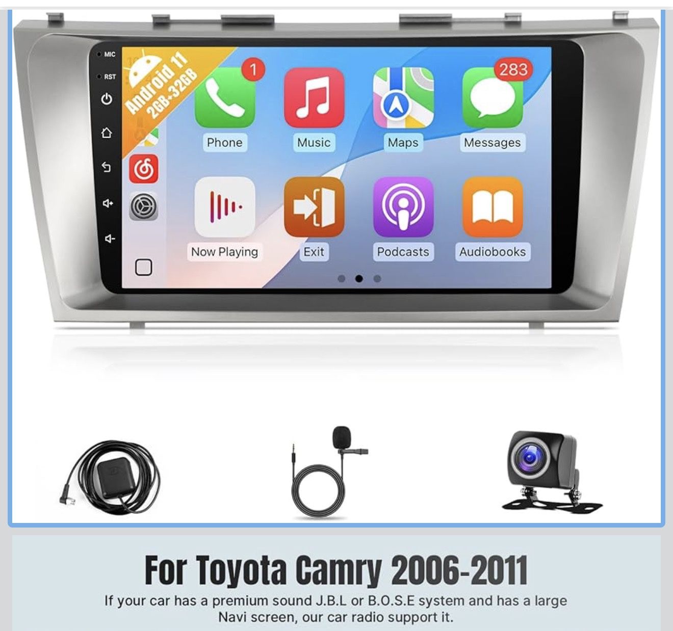 9” Wireless CarPlay/Android Auto Radio for Toyota Camry 2006–2011 (Fits JBL)-(39453)