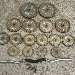 Curl Bar & 25lbs, 10lbs, 3lbs Weights