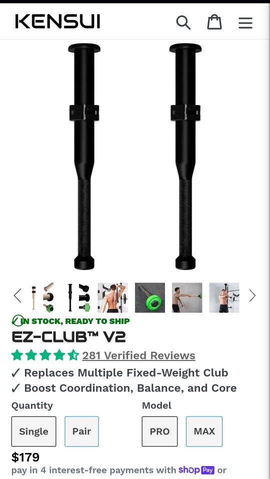 New in box Kensui Adjustable Steel EZ-CLUB V2 Max with Collars - 1 pair