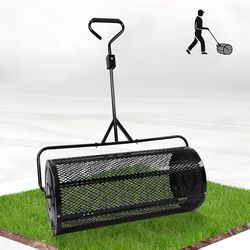 K302 $110  Compost Spreader 36 Inch Push/Tow Peat Moss Spreader with Installation Support, Powder-Coated Metal Mesh Roller Spreader for Manure , Lawn 