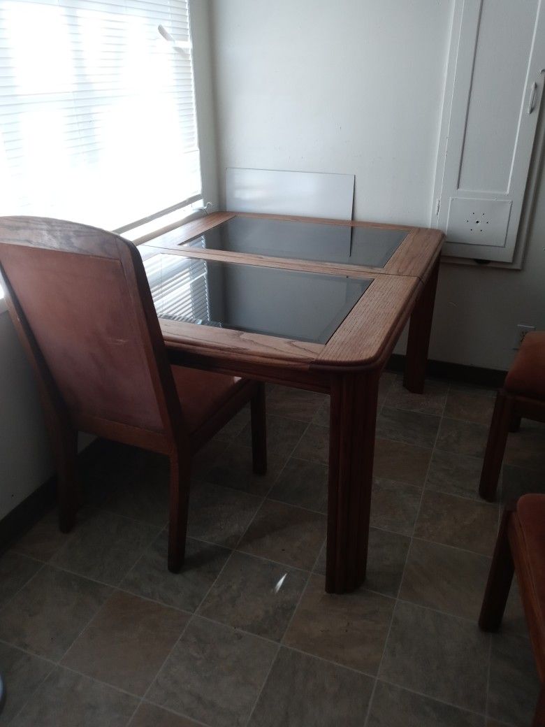 Glass And Solid. Wood Kitchen Table