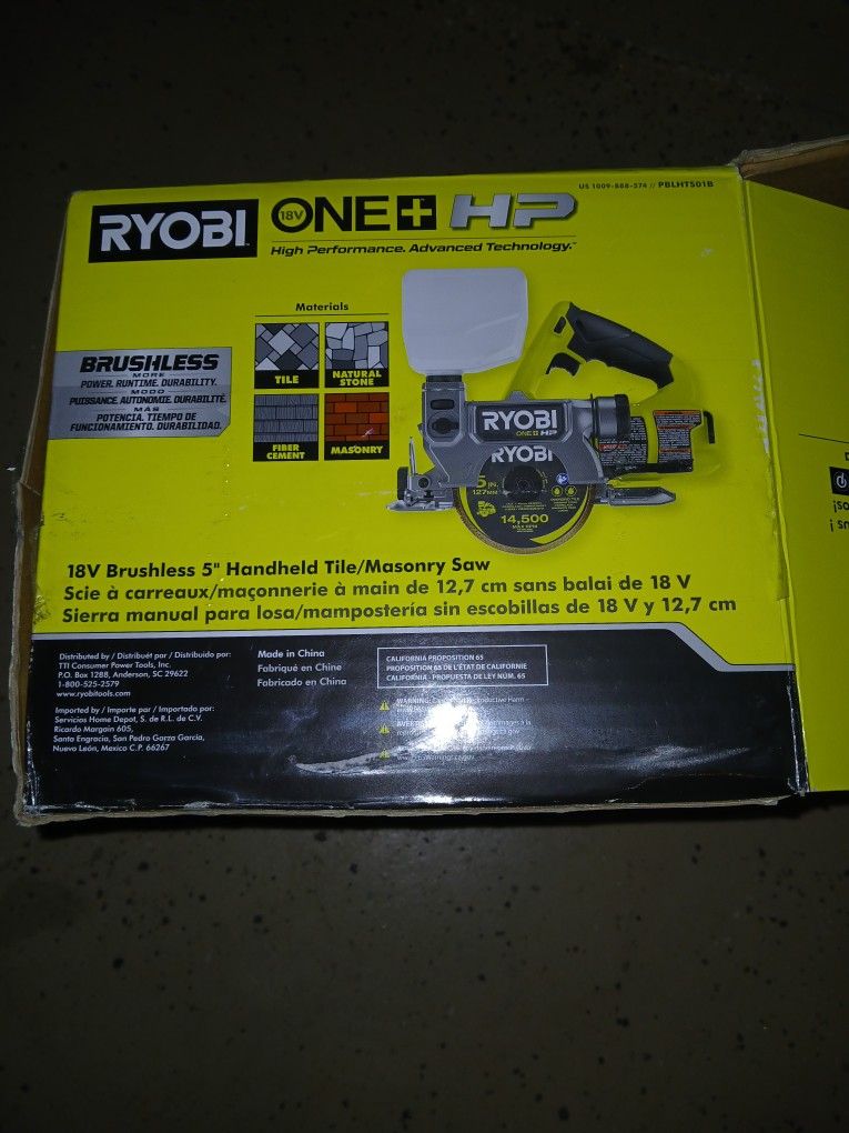 Ryobi One+ HP 18v Brushless 5" Handheld Tile/Masonry Saw