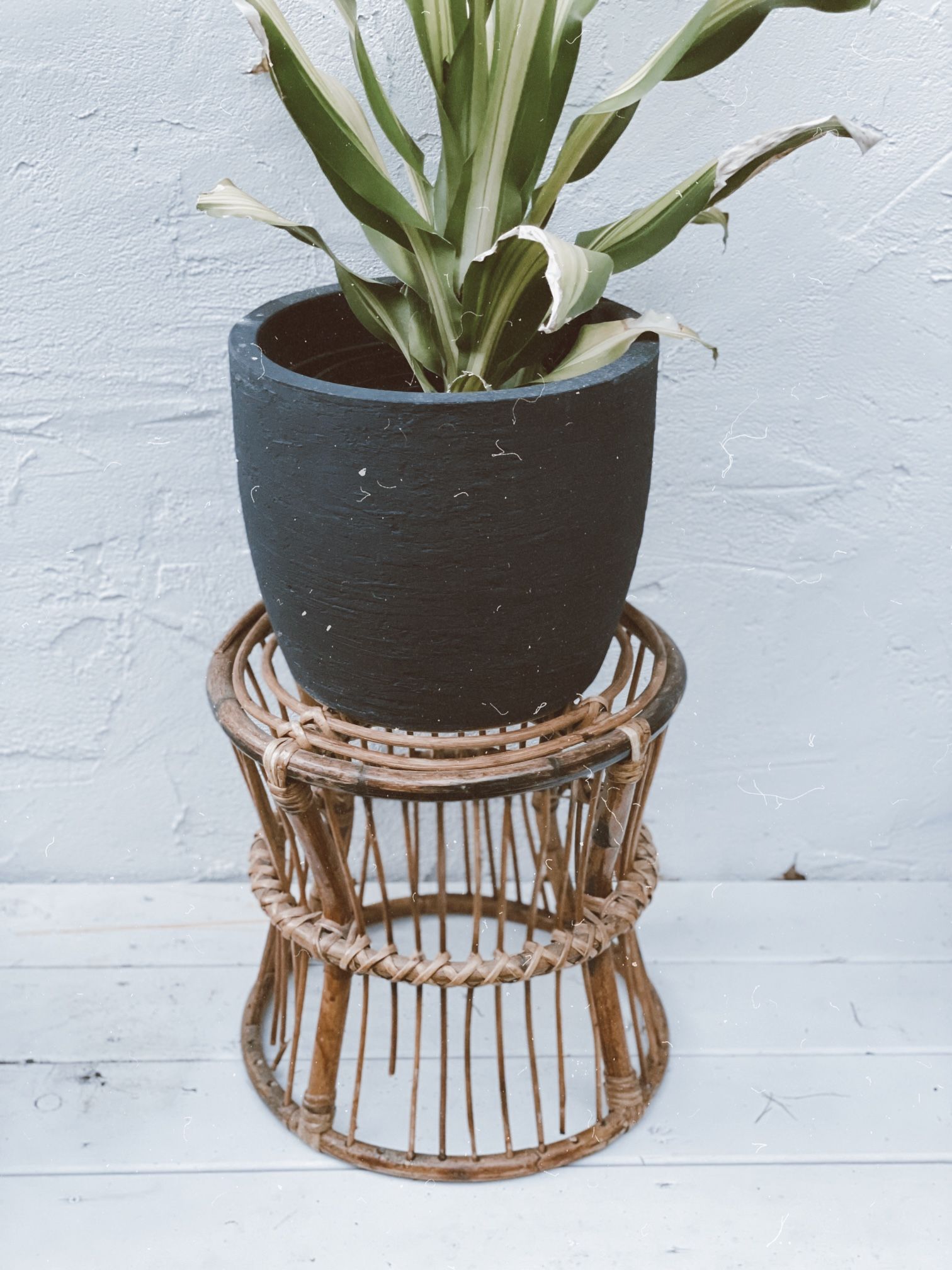 Bamboo / Rattan Boho Vintage Stool / Plant Stand