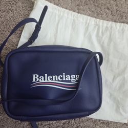 Balenciaga Calfskin Political Campaign Logo S Everyday Camera Bag Blue  New. Never used.  100% Authentic 