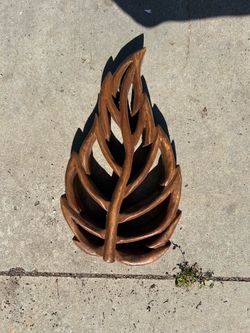 Vintage Hand Carved Wood Leaf Wall Hanging Art Plaque