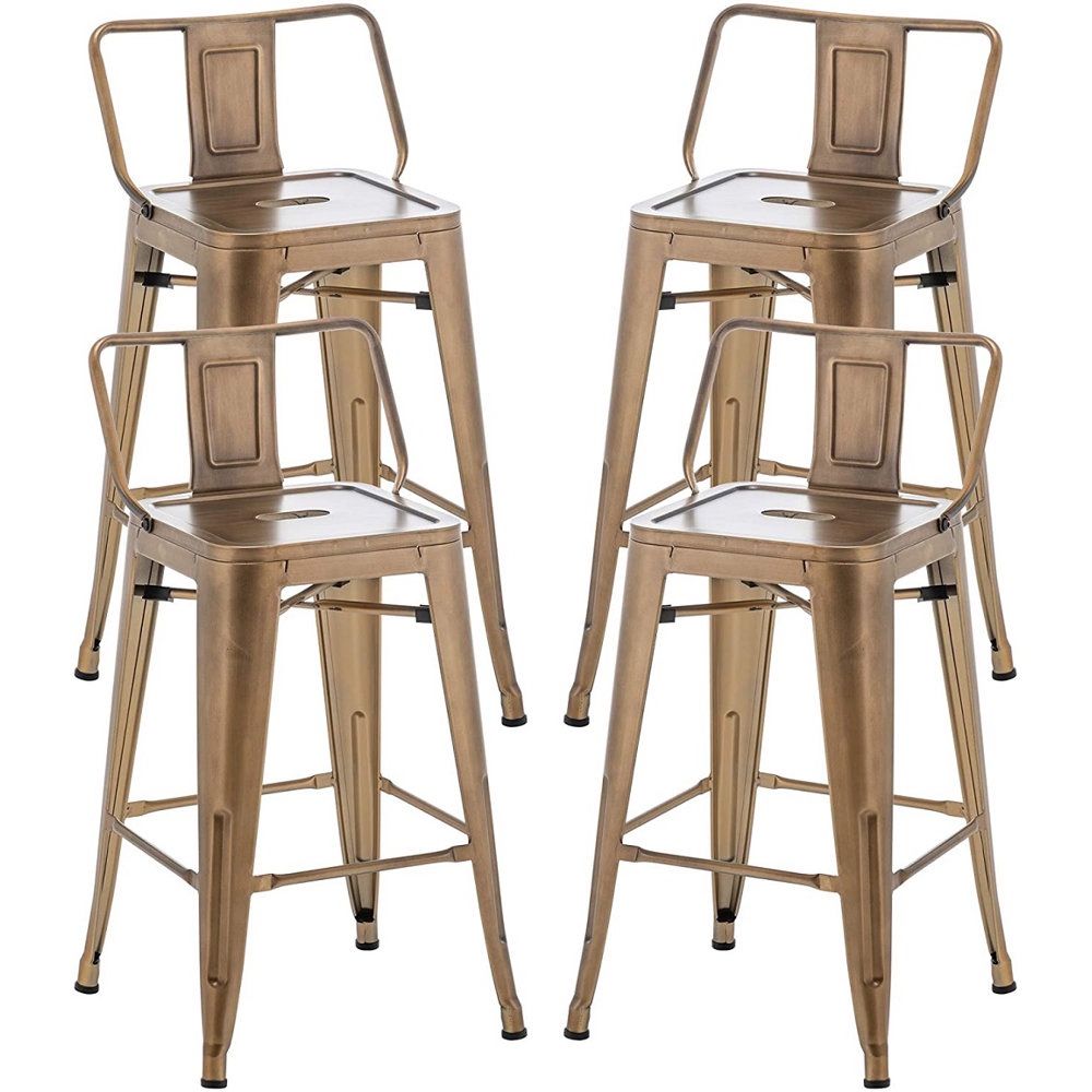 30 inch Metal Bar Stools Set of 4 Bar Height Barstools Kitchen Chair Industrial Bar Stools with Low Back for Indoor Outdoor Use