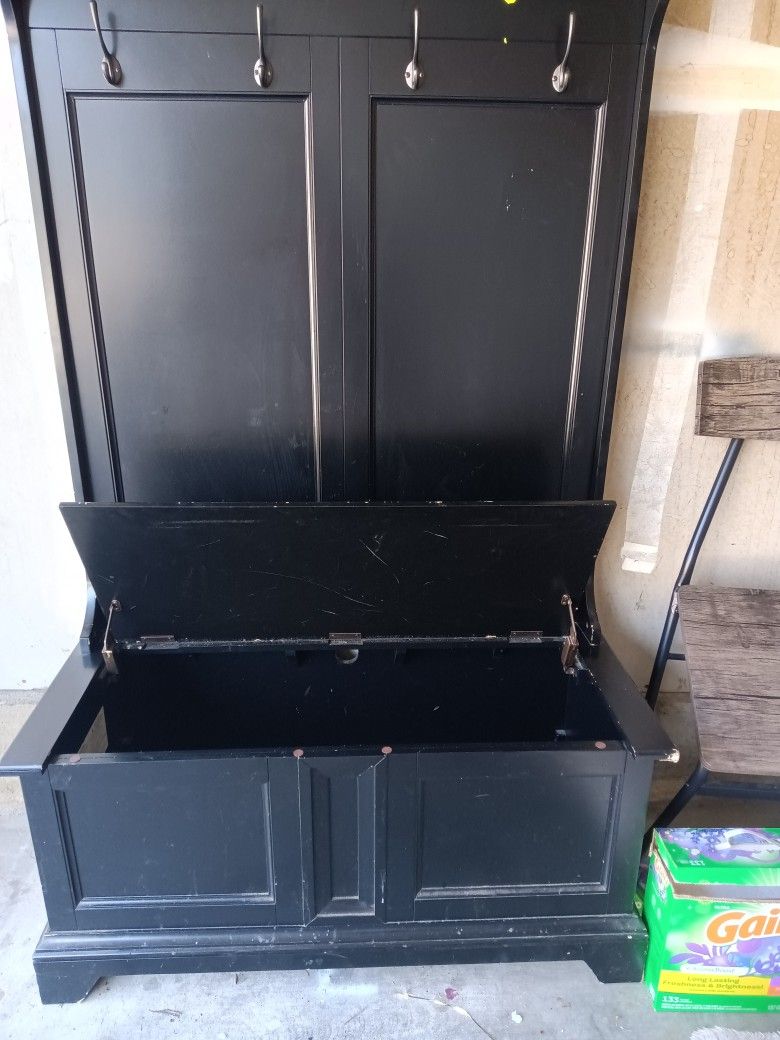 Hutch. Coat Rack With Built In Storage Compartment