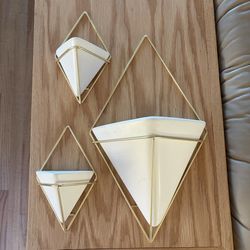 Boho Wall Planters (Set of 3) - Air Plant Holders - Brass / Gold + Ceramic