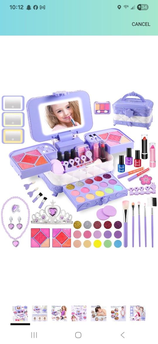 Kids Makeup Kit for Girl with 3-Color LED Lighted Makeup Mirror, DAUXONE ® 59 Pcs Makeup Set for Girls,Real & Washable Kids Makeup Toys for Ages 3-12