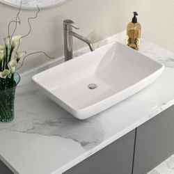 24 in. Modern Bathroom Oval Vessel Sink White Porcelain Ceramic Art Basin