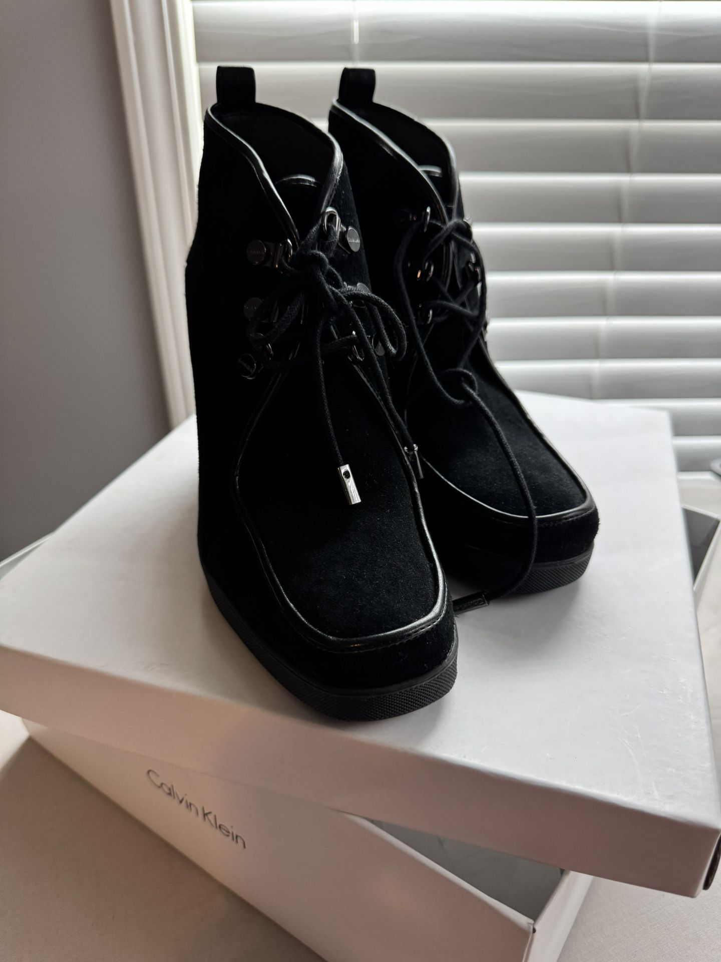 Stylish Black suede Calvin Klein Wedge Heel Booties