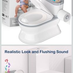 2-in-1 Toddler Potty Training Toilet - Larger Potty Chair & Detachable Training Seat for Boys & Girls Ages 1-3 with Flushing Sound, Wipes Storage, Toi