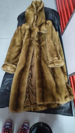 Dennis Basso Hooded Faux Fur Coat sz large