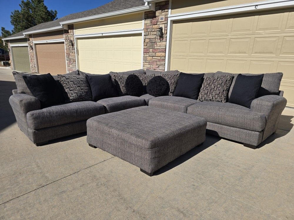 Dark Gray 3 Piece Sectional Sofa W/ Ottoman- Free Delivery