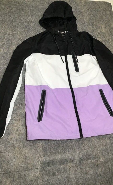 Mens Champs Sports CSG Jacket Zip Purple , Black  & White Hooded Windbreaker M