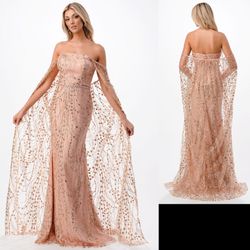 New With Tags Rose Gold With Detachable Cape Prom Dress & Formal Dress $196 