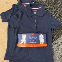 Girls Uniform Blue Polo Shirts With Cute Ruffle Collar Size 4/5