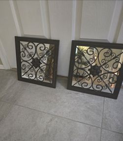 Set of 2 ornate metal decorative mirrors