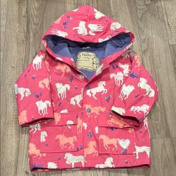 Hatley Pink and White Horse Print Raincoat - changing colour 18-24 months 