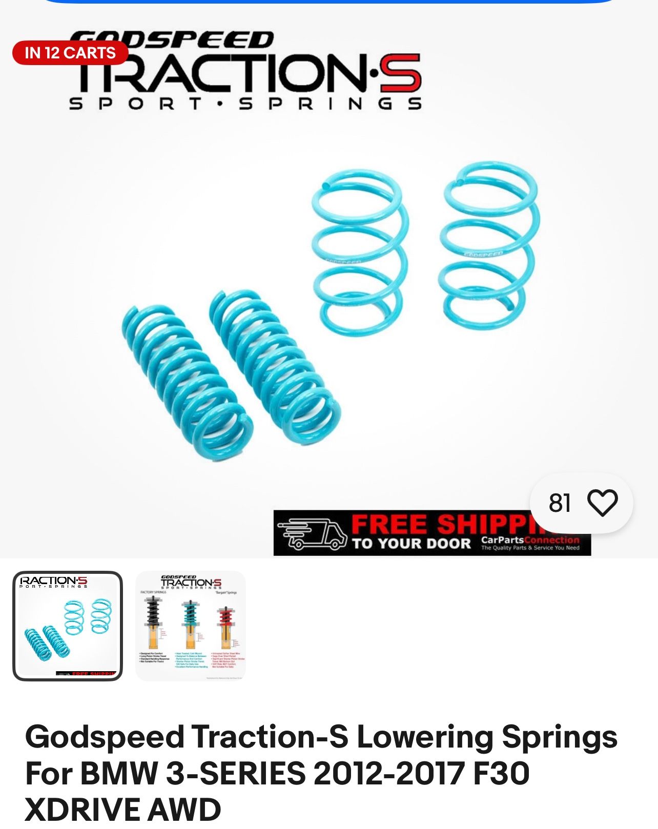 Godspeed Traction-S Lowering Springs For BMW 3-SERIES 2012-2017 F30 XDRIVE AWD