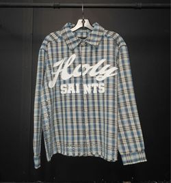 Holy Saints Plaid Flannel Button-Up Shirt