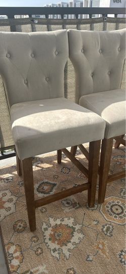 Bar Stools - Cream & Natural Wood