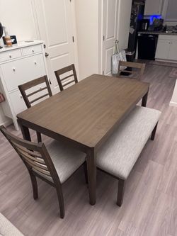 Dining Table Set with 4 Chairs and Bench