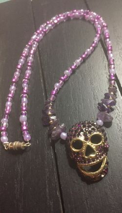 22” Swarovski Purple Glass Crystals Lucha Libre Mask/Purple Glass Beaded Necklace with Natural Purple Stone