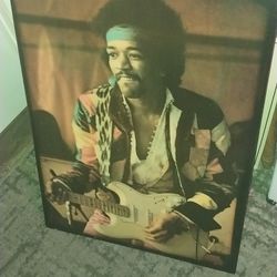 Rare Bigger Sized Jimi Hendrix Hangable Collectable Picture On Wood Frame