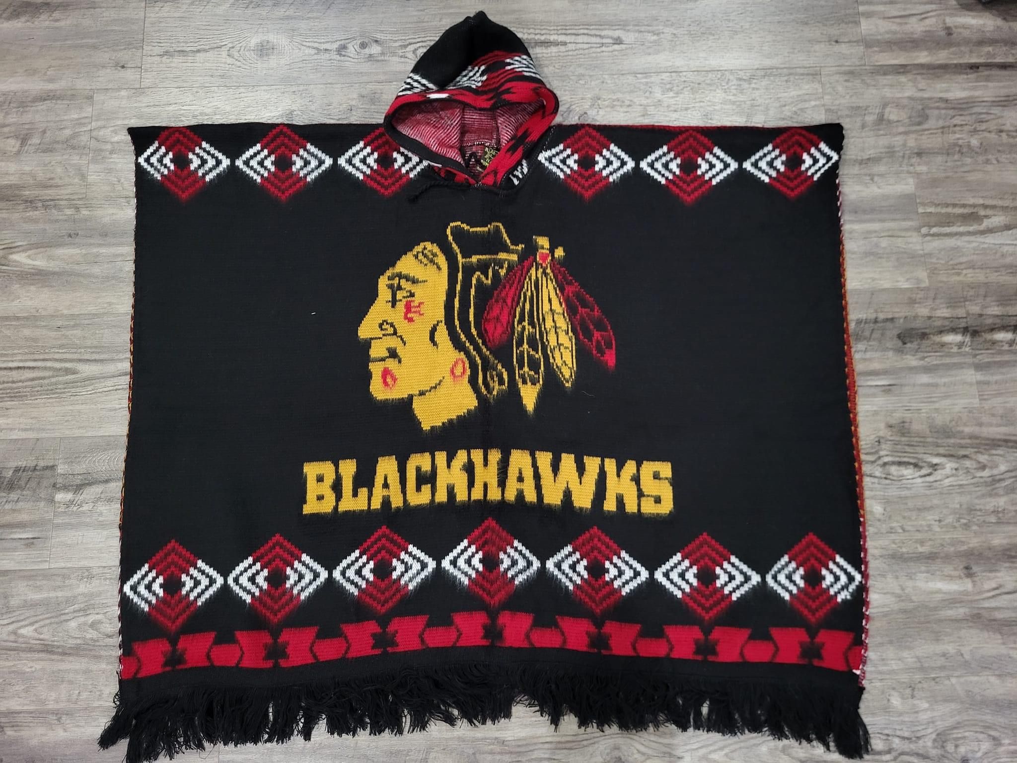 Chicago Black Hawks Hooded Poncho,gaban,winter Coat,jacket,sweater,native,Mexican Clothes,cubs,white Sox,bears