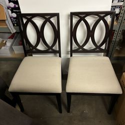 Pair of Wood and Fabric Dining Chairs 