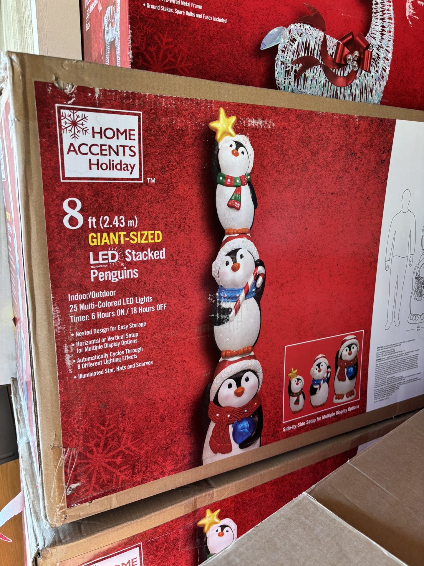 8 ft. Giant -Sized LED Stacked Penguins Holiday Yard Decoration Christmas Decoration
