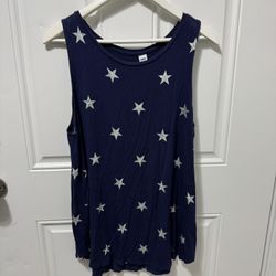Old Navy Blue with Silver Glitter Stars Long Sleeveless Top. Women’s Size XL.