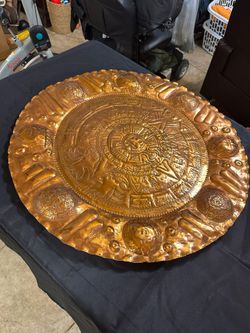 Beautiful Carved Copper Aztec Calendar