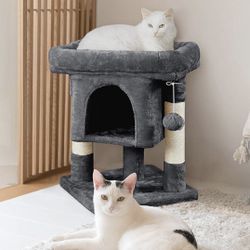 23.5in Cat Tree Tower, Cat Condo with Sisal-Covered Scratching Posts, Cat House Activity Center Furniture for Kittens, Cats and Pets - Dark Gray