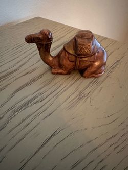 Vintage Faux Wood Ceramic Camel Figurine - Mid-Century Boho Decor