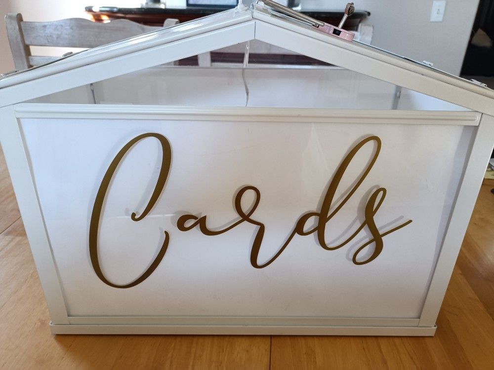 Large Card Box with Slot, doors and fairy light inside
Condition is Used - Good
Comes with lock and key. I covered the inside with translucent wax p