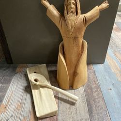 Hand Carved Wooden Figure And Spoon