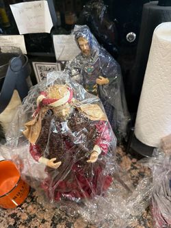 Christmas Nativity scene figurines, specifically featuring the Virgin Mary and the Three Wise Men (Biblical Magi) $10 each