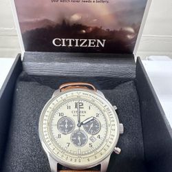 New Citizen Eco-Drive Chronograph Leather Strap Men's Watch CA4500-16X MSRP $425