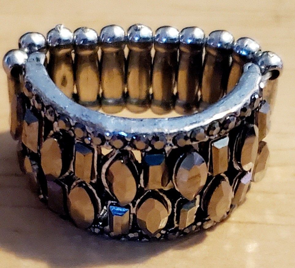 Silvertone Stretch Ring With Rhinestone Accents
