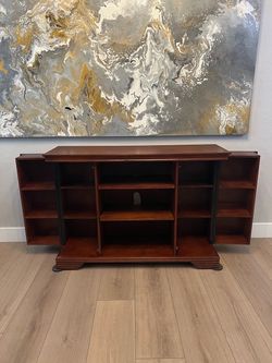 50-76” Solid Wood Side Hinge 2-Door Media TV Console Or Bar Server w/ 16 Shelves