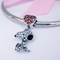 Valentines SNOOPY charm S925  Sterling  Silver 