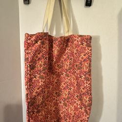 Used But Good Pink Floral Canvas Shopping Tote Shoulder Bag