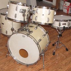 Vintage 1970's Pearl All FIBERGLASS Drum Set w/ Snare WMP White Marine Pearl