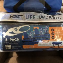 Universal Life Jacks. 4 Jacks, 1 Boat Cushion 