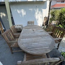 Solid Teak Outdoor Dining Set,Table + 6 Arm Chairs