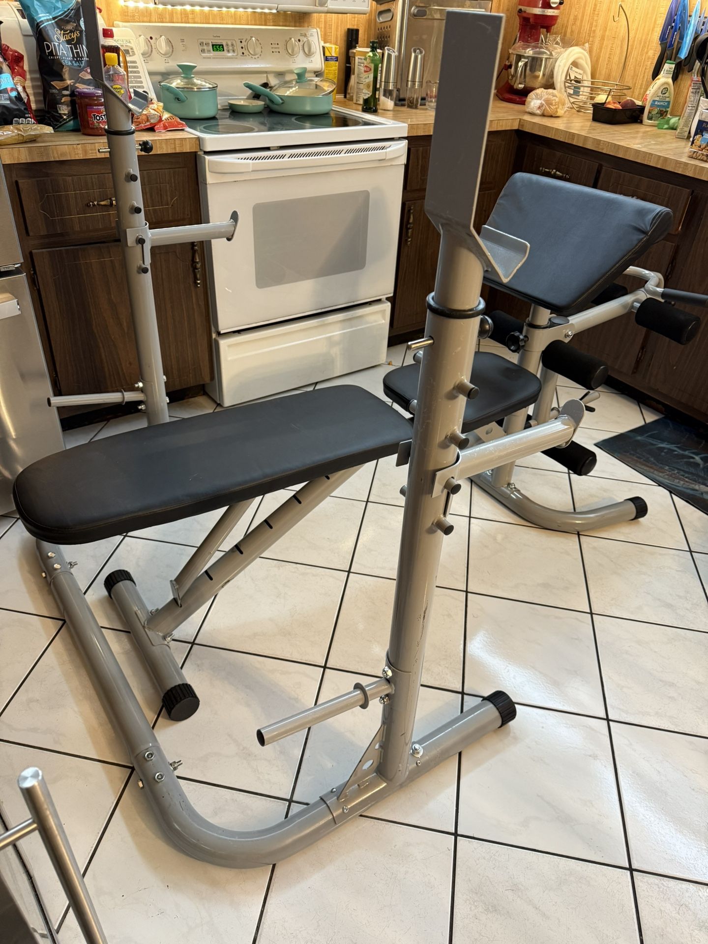 Olympic Or Standard Weight Bench With Squat / Bench Press Rack, Preacher Curl, & Leg Extension 